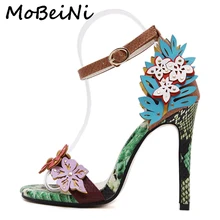 MoBeiNi Women High Heels Sandals Appliques snake texture Ankle Strap Shoes party Shoes Woman 2017 New Summer Gladiator Sandals