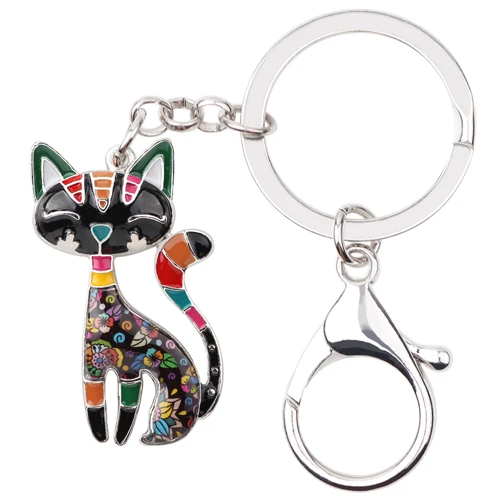 WEVENI, эмалированный металлический брелок для ключей с кошкой, котенком, кольцо для ключей с сумочкой, шарм, брелок, аксессуары, новое модное ювелирное изделие для женщин, подарок для любимой кошки - Цвет: Black