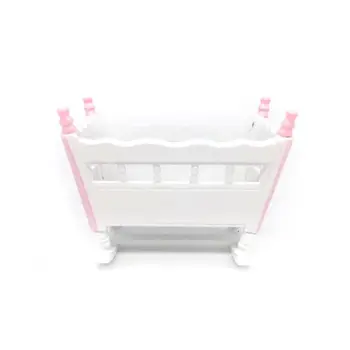 

1:12 Miniature Dollhouse Furniture White Wooden Baby Nursery Cradle Bed Crib Mini Doll House Accessories Decor