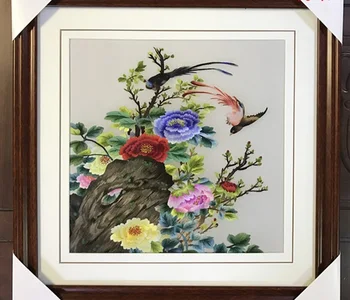 

Handmade 100% Mulberry Silk Thread Finished Suzhou Embroidery not include frame ,peony and flowers 35*35cm