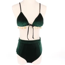 Бархатный купальник из двух частей, комплект бикини с пуш-ап, зеленый купальный костюм, мягкая летняя пляжная одежда для женщин