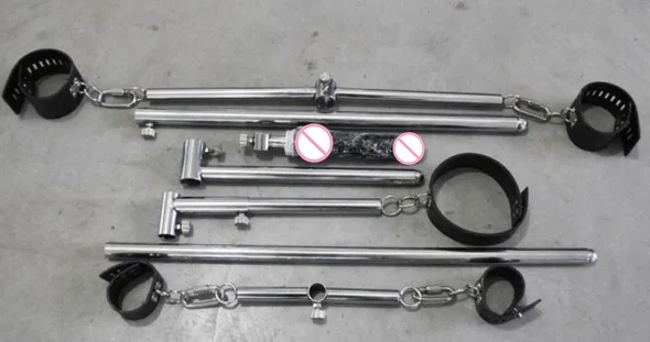 Goede Unisex Rvs Bondage Frame Lederen Handboeien Pols Manchetten Enkelband Hals Kraag Dildo Hond Slaven Apparaten BDSM Sex Toy
