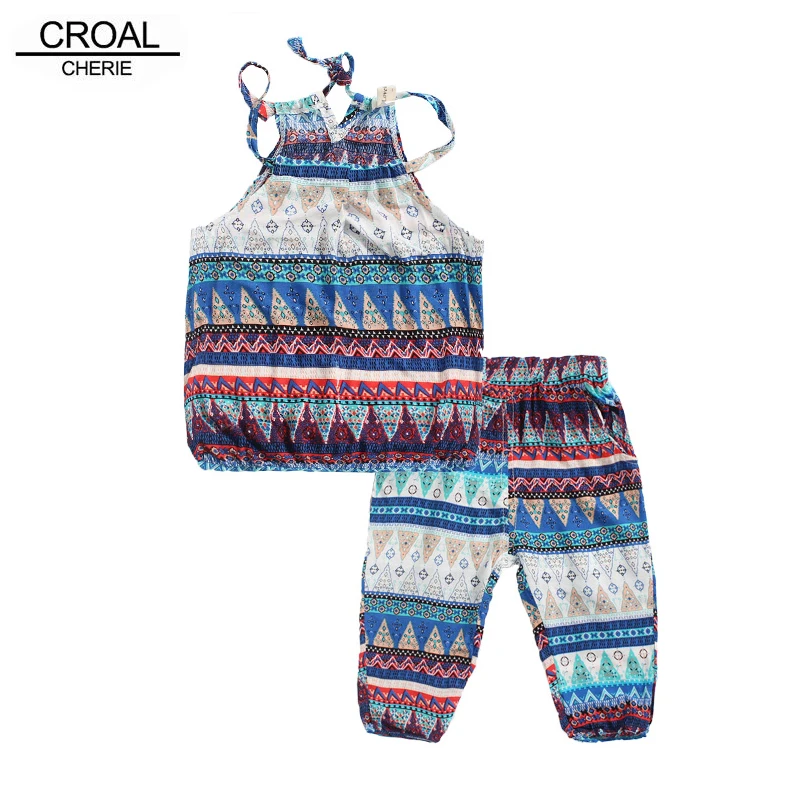 Croal Cherie 80 120 см в Богемном Стиле Дети футболки для девочек + Брюки Летние Детские