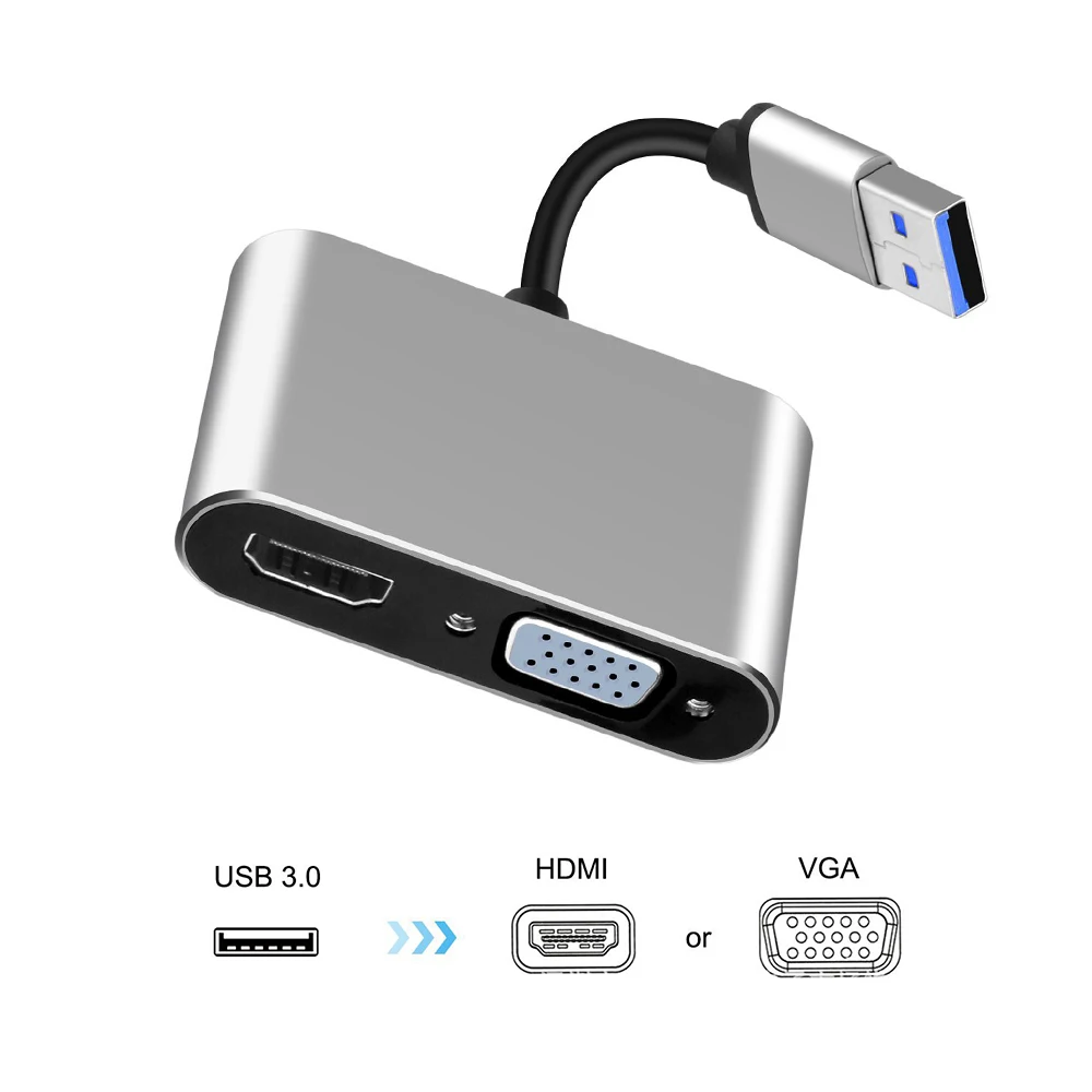 

USB 3.0 to HDMI VGA 1080P HD 2 In 1 Hub Converter For Laptop HDTV Projectors Monitors HDMI VGA Sync Output for Windows7/8/10