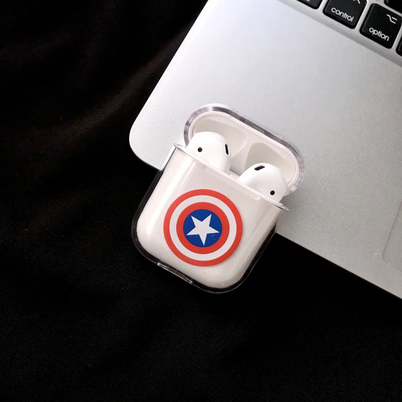 

The Avengers Superhero Airpods Case Captain America Iron Spider Bat man Superman Clear Case Cover For Apple iPhone Airpods 2