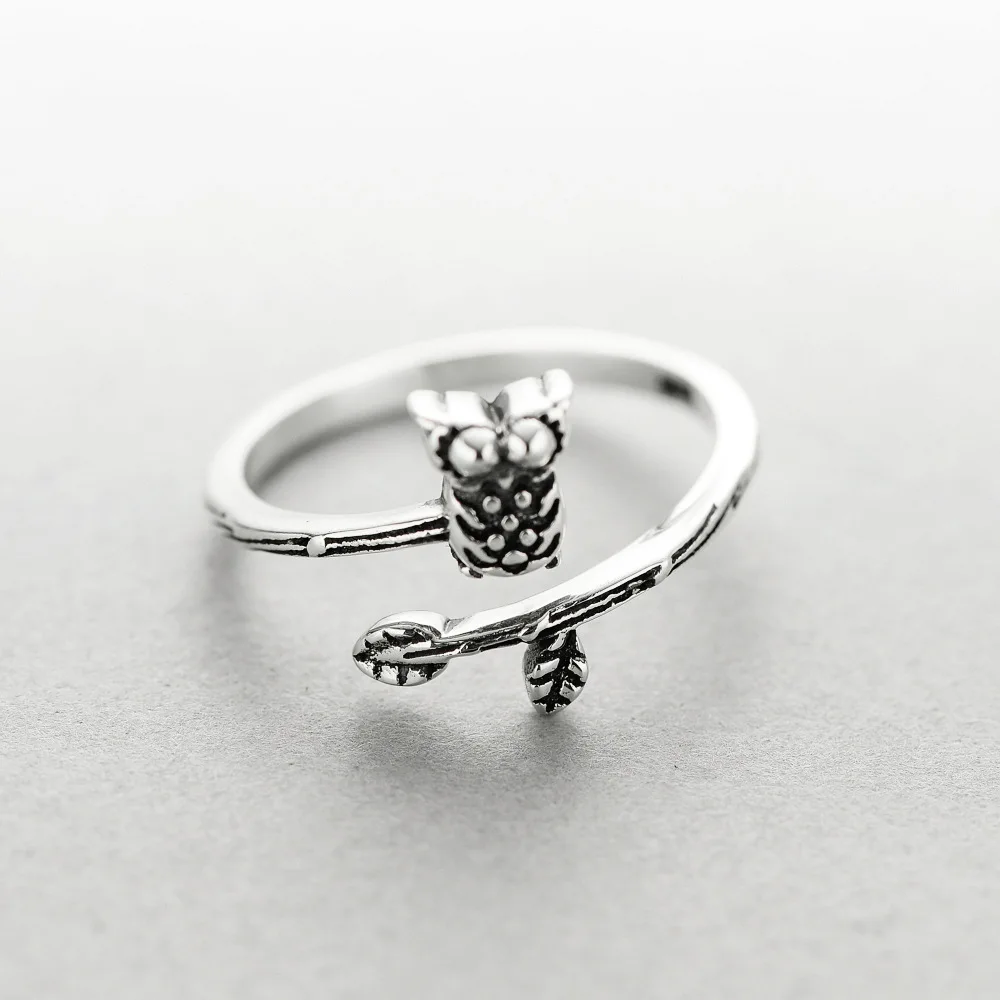 owl Tai-silver open Rings 100% Sterling 925 silver Jewelry Vintage Adjustable rings for women girl gift
