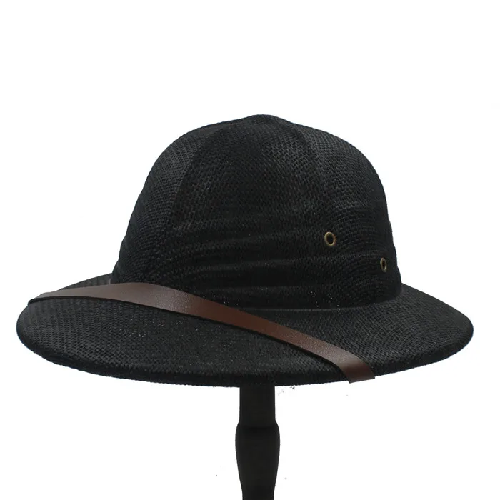Новинка, соломенный шлем Toquilla, мужские шляпы от солнца во Вьетнаме, армейская шляпа для папы, канотье, Панама, шапки сафари, джунгли, шахтеры, шапка 56-59 см - Цвет: Black