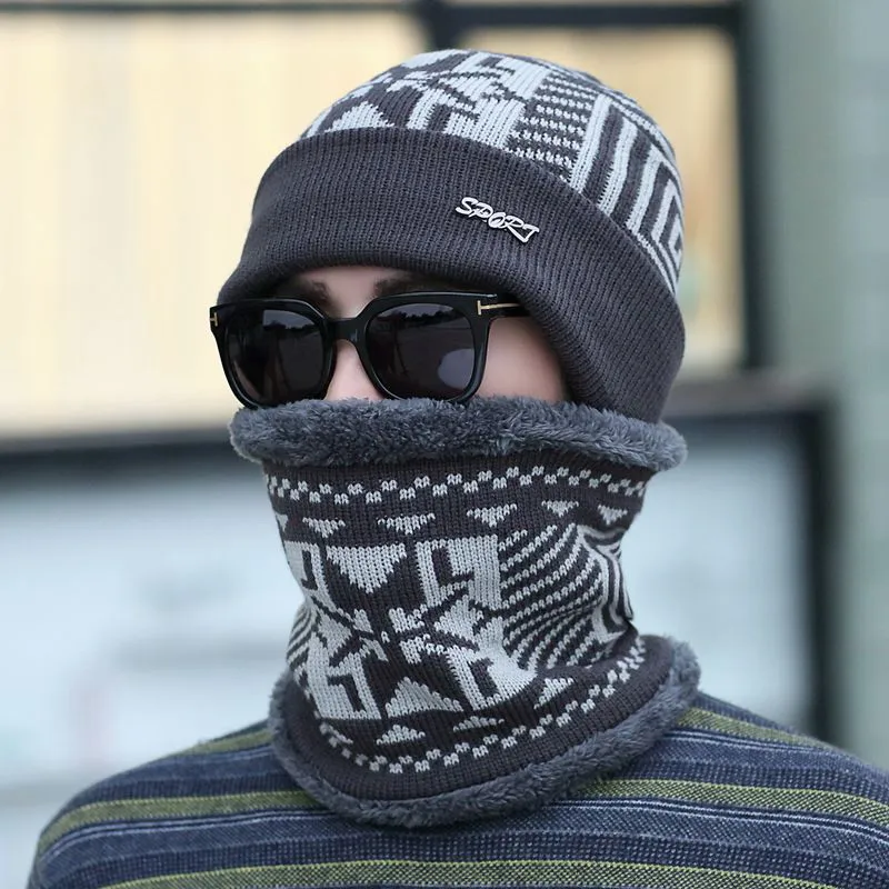 men female warm winter cap scarf twinset thick cloth knit hat windproof thermal scarves keep warm sets winter fashion