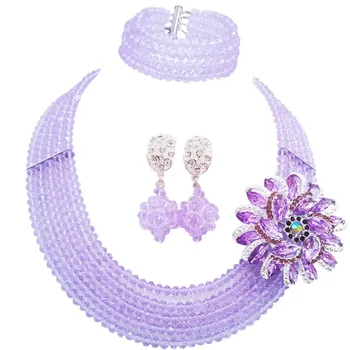 

Majalia Classic Fashion Nigeria Wedding Africa Beads Jewelry Set Lilac Necklace Bracelet Bridal Jewelry Sets MH-17