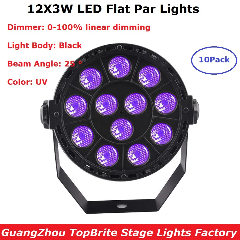 

10Pcs/Lot Auto Sound Control 12X3W UV Color LED Stage Light Ultraviolet Black Light DMX Par Light Spotlights For Disco DJ Lights