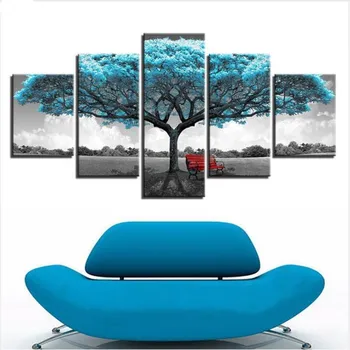 

5D DIY Diamond Painting 5 pcs Blue Big Tree Red Chair Pictures Abstract landscape Full drill Diamond Embroidery Mosaic Decor art