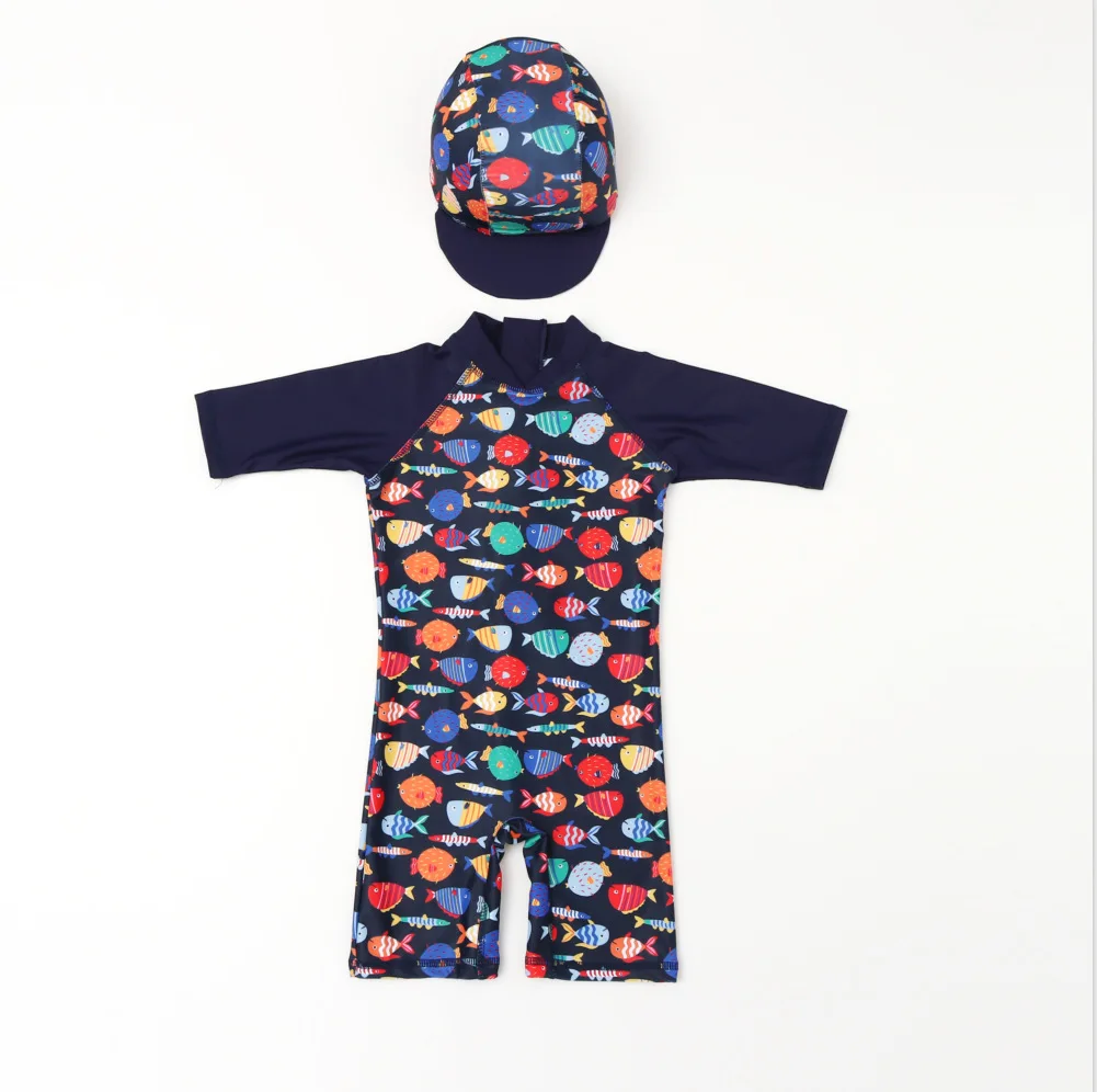 Полосатая блузка для маленьких мальчиков и девочек, купальный костюм, купальный костюм для купания, пляжный купальный костюм с принтом рыбы, спа