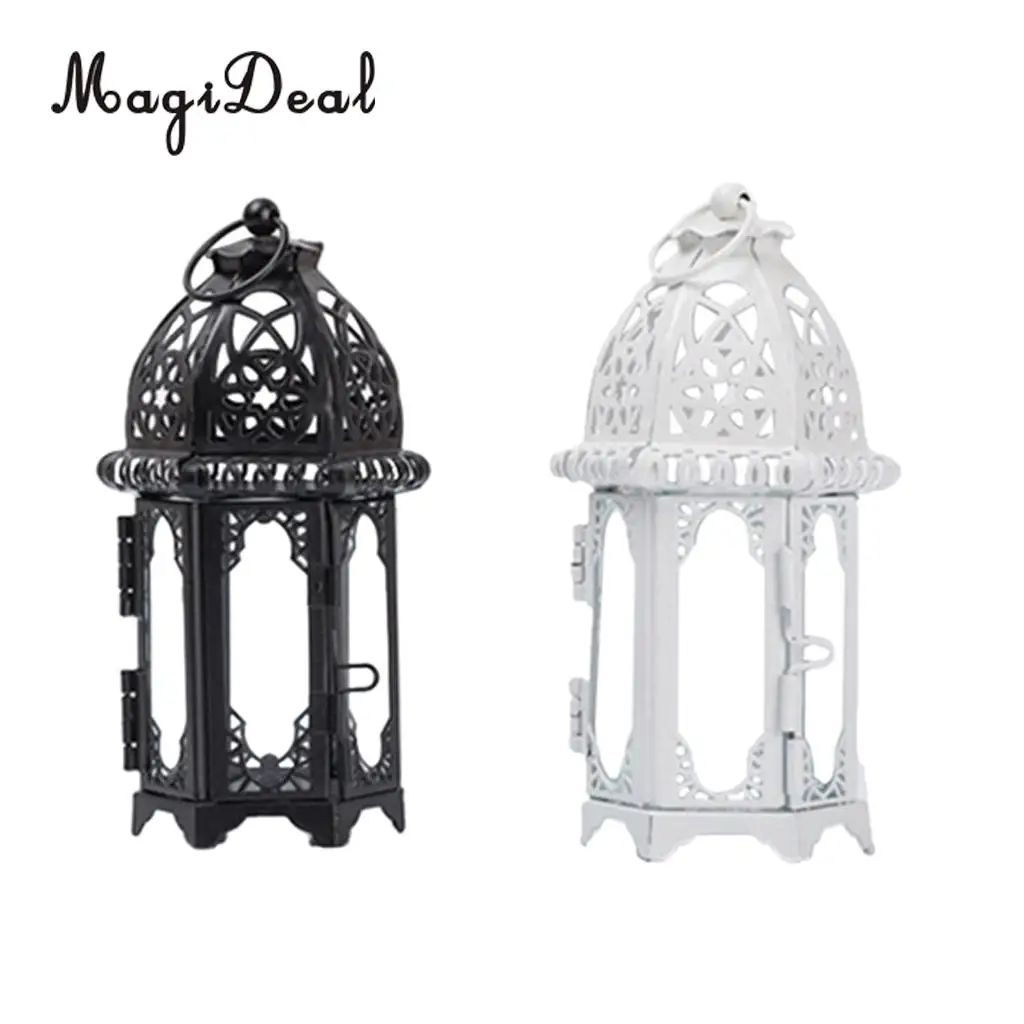 Wrought Iron Glass Wind Light Candle Holder Hanging Lantern Great for Patio Indoor outdoors Events Wedding Party