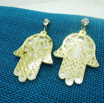 

New arrival fashion acrylic palm drop earrings for women girl club jewelry crystal Fatima's hand shape earrings accessories