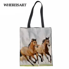 WHEREISART Женская хозяйственная сумка Crazy Horse с принтом Дамская ручная Холщовая Сумка Большая женская школьная сумка для путешествий на плечо для девочек-подростков