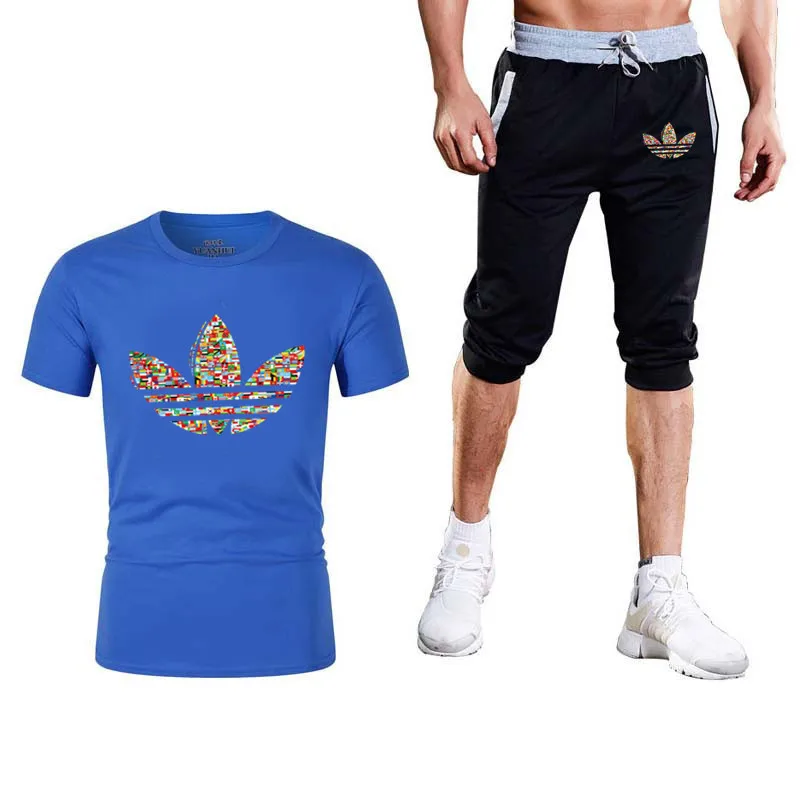 Quality Men's Sets T Shirts+shorts men Brand clothing Two piece suit tracksuit Fashion Casual T shirts Gyms Workout Fitness Sets