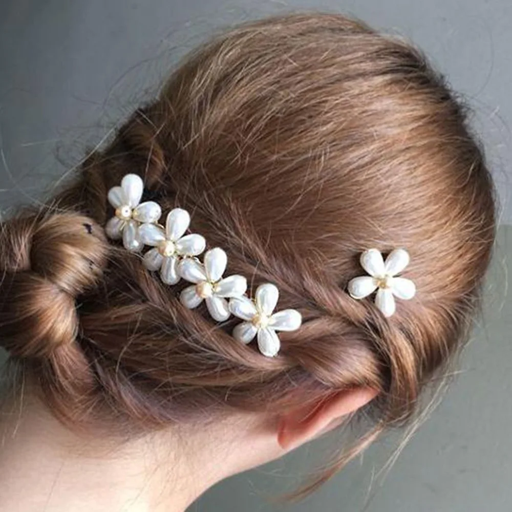 

M MISM ins Full Pearls Set Flower Women Girls Korean Floral Alloy Sweet Wedding Hair Clips Hairpins Barrette Hair Accessories