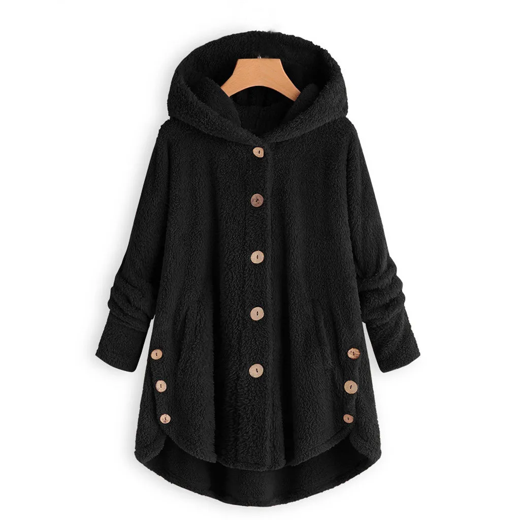 Женская куртка плюшевое пальто модное женское пальто на пуговицах пушистый хвост Топы с капюшоном пуловер Свободный свитер плюс размер 5XL широкое зимнее пальто
