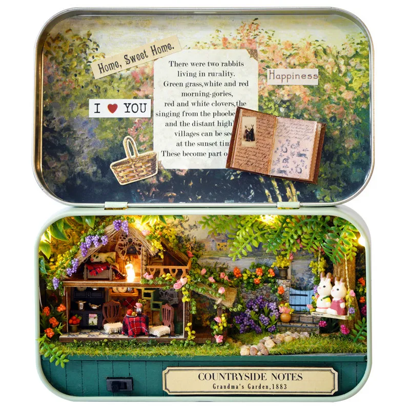 

New Doll House Furnitures Box Theatre DIY Model Miniatures Wooden Dollhouse Toys For children Countryside Notes Gifts