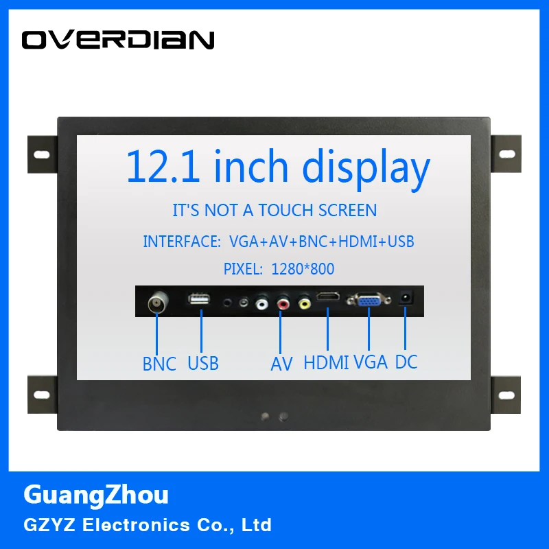 

12/12.1Inch VGA/HDMI/BNC/AV/USB Interface Metal Shell Hanger Installation Industrial Monitor TFT Type 16:10 Non-touch Screen