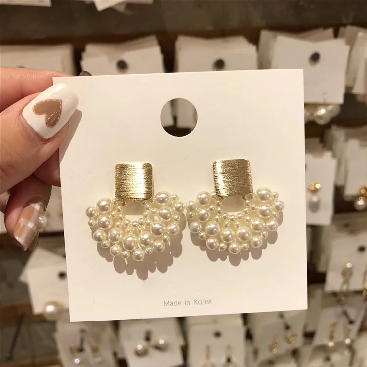 Новые корейские Винтажные серьги-гвоздики в форме веера с искусственным жемчугом милые модные вечерние Ювелирные изделия Подарки для девушек