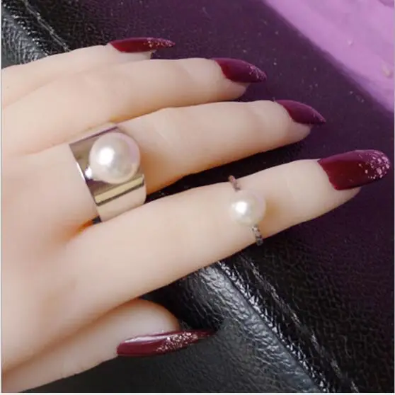 

Korean wide-faced pearl two-piece ringGlossyopen ring Exaggerated joint ring