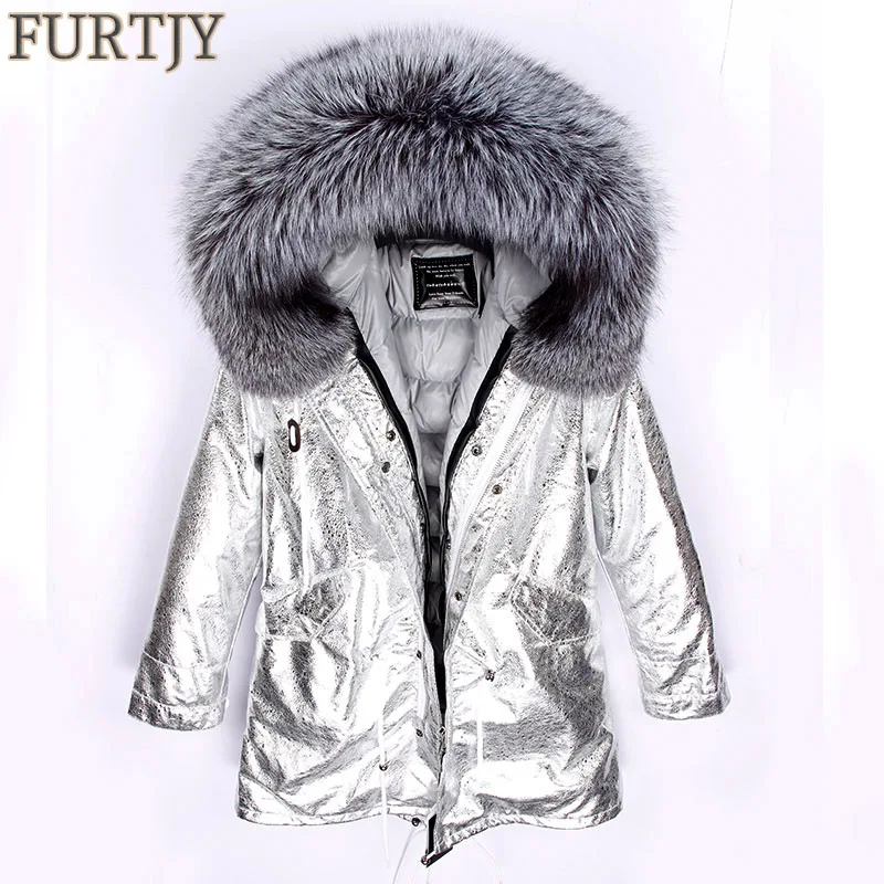FURTJY 2018 Winter Jacket Women Real Fur Coat Long Parka Natural Raccoon Fur Collar Duck Down Coat Thick Warm Streetwear
