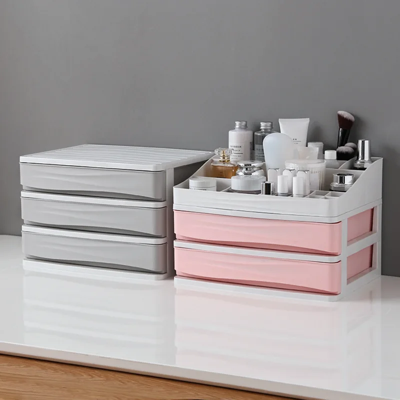 

Double Layer Plastic Makeup Organizer Combinable Drawer Jewelry Storage Box 1PC Nail Polish Lipstick Desktop Sundries Container