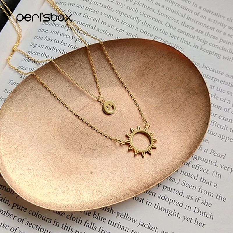 

Peri'sbox 925 Sterling Silver Funny Face and Moon Choker Two Layered Sun Choker Necklaces Double Layering Choker Women Charm