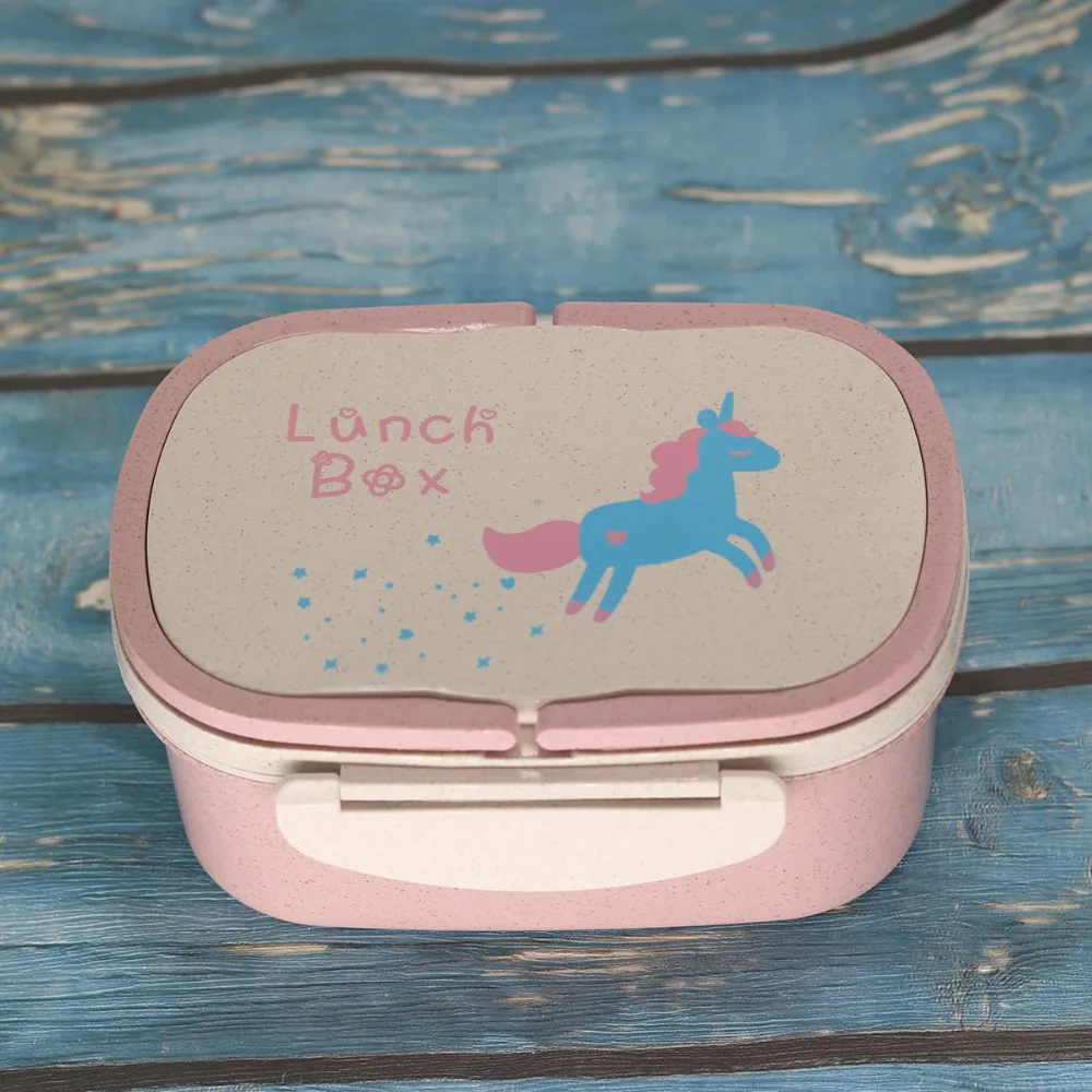 

Cokytoop New Lunch Box for Kid Wheat Straw Unicorn Bento Boxes 2 Layer with Handle Spoon Broodtromme Licorne Food Container