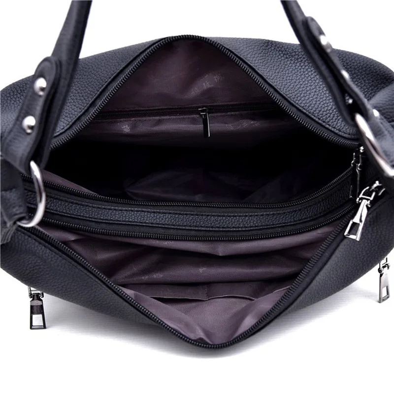ZMQN Bag Women's Hobos Black Handbags For Women Leather Shoulder Bags 2 Zippers Classic Style Ladie