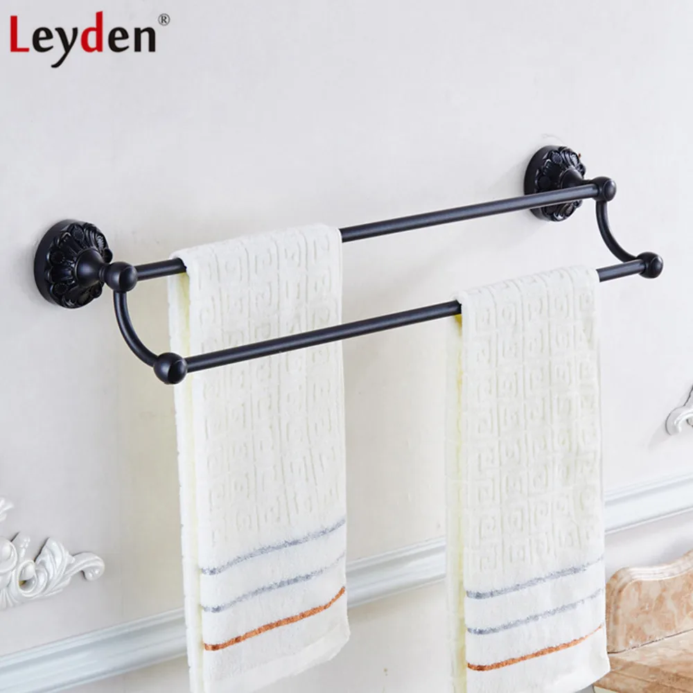 Leyden Oil Rubber Bronze Brass Double Towel Bars Black Color Wall