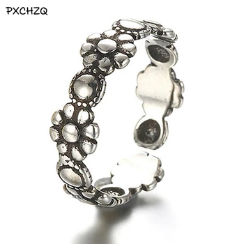 

Thai silver Colour ring openin silver Colour retro flowers high quality male and female models simple jewelry sunflowers popular