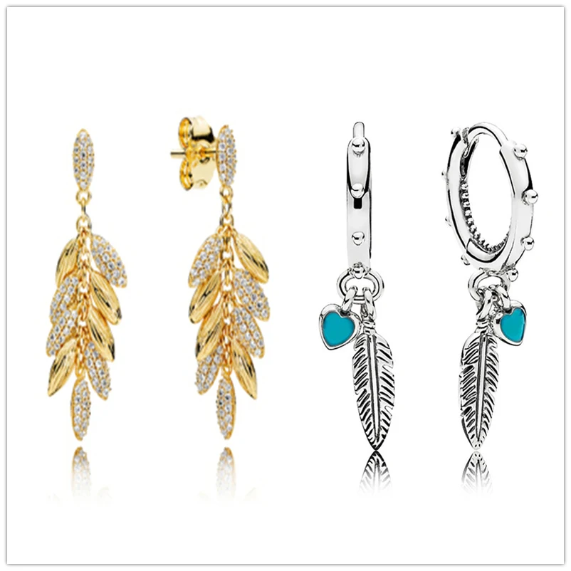 

SHINETUNG 1:1 S925 Sterling Silver Personality Wheat & Sacred Feather Earrings Fit Valentine's Day and Mother's Day Gifts