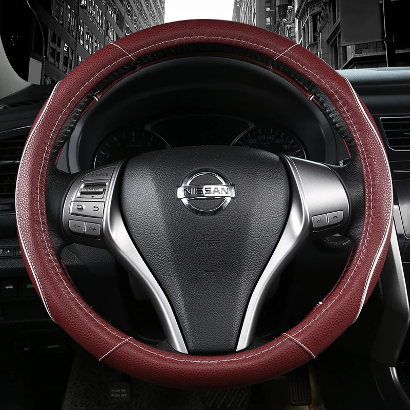 KKYSYELVA Red Steering wheel Leather Car Steering Wheel cover Car covers 38cm steering wheels