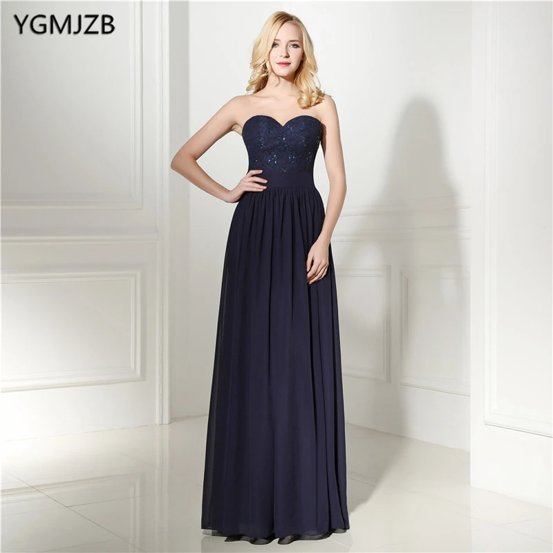 Navy Blue Sweetheart Bridesmaid Dresses Long Plus Size Chiffon A Line ...