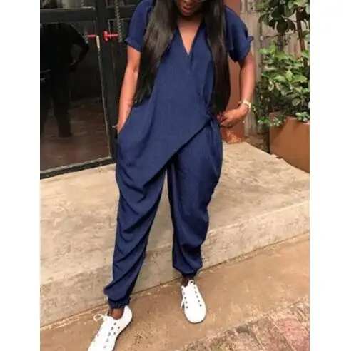 

Women Lady Clubwear Playsuit Casual V Neck Short Sleeve Party Jumpsuit Romper Trousers Pants Loose Casual Summer Clothes