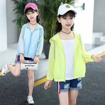 

Children's Clothing Spring Summer For Boys Girls Beach Candy Color Hooded Sun Protection Clothing Kids Baby Coat