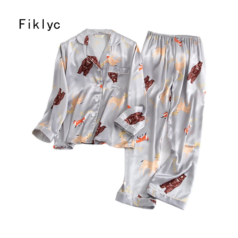 Fiklyc, нижнее белье для пар, Осенние пижамные комплекты, атласная домашняя одежда для сна, полный рукав, для влюбленных мужчин и женщин, Роскошные пижамы, пижамы, хит