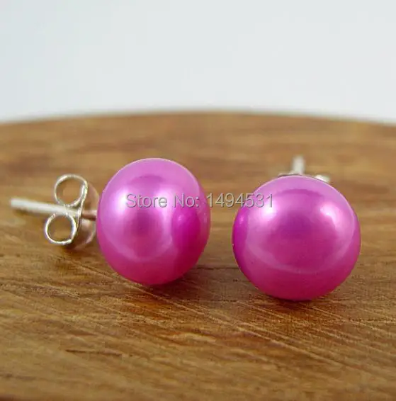 Wholesale Pearl Earrings - AAA 8-8.5MM Deep Pink Color Natural Freshwater Stud Free Shipping | Украшения и аксессуары