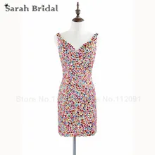 Sexy Colorido Cristalino de las Mujeres Vestidos de Baile Corto 2017 Backless Del Vestido de Coctel Del Partido Del Verano de Estilo vestidos de fiesta En Stock XU036