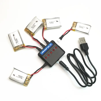 

High Quality 5pcs 3.7V 300mAh 45C For E55 FQ777 FQ17W Battery With 1 to 5 Charger Cable For RC Quadcopter Spare Part