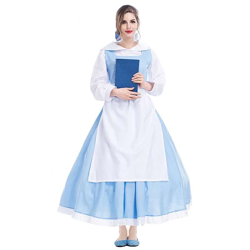 Halloween Costume With A Blue Dress - Adult Womens Movie Beauty And The Beast Belle Blue Maid Dress Halloween Halloween Costume With A Blue Dress - Adult Womens Movie Beauty And The Beast Belle Blue Maid Dress Halloween