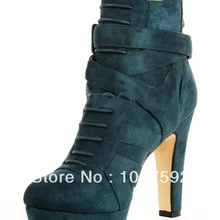 Пикантные темно-синие женские ботинки в стиле милитари из микро замши с круглым носком