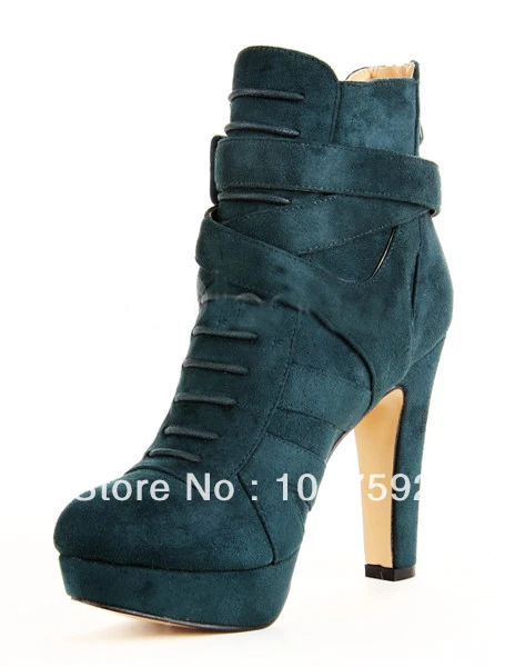 

Sexy Deep Blue Round Toe Toggle Micro Suede Military Booties for Woman