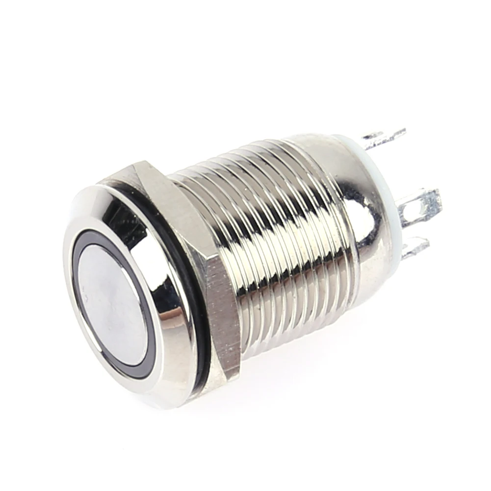 

12mm 3V Red/Blue LED Light Waterproof Momentary High Round Stainless Steel Metal Push Button Switch