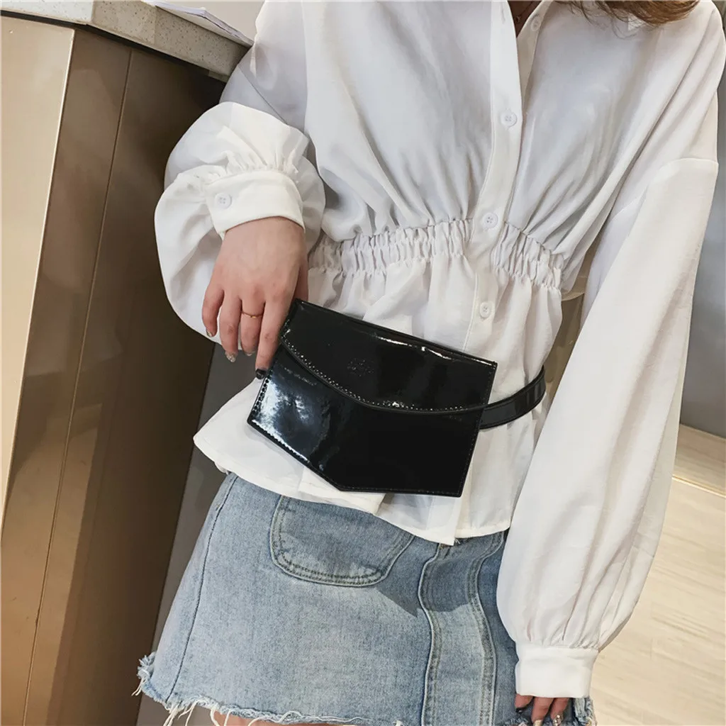 Women Streetwear Fanny Pack Outdoor Patent Leather Belt Bag Hasp Solid Color Messenger Bag Chest Bag Waist Bag поясная сумка