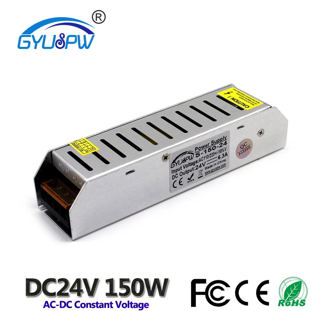 Один выход источника питания DC24V Светодиодный драйвер 100 240 В AC DC 24 6.3A 150 Вт адаптер