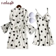 Fdfklak 2 шт. пижамы сексуальный шелковый халат женский горошек Модный женский халат lounge Набор v-образный Вырез Весна летние пижамы