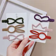 Корейские Бархатные заколки для волос, заколки для волос с кроличьими ушками, женские заколки для волос, аксессуары для волос, милые металлические заколки